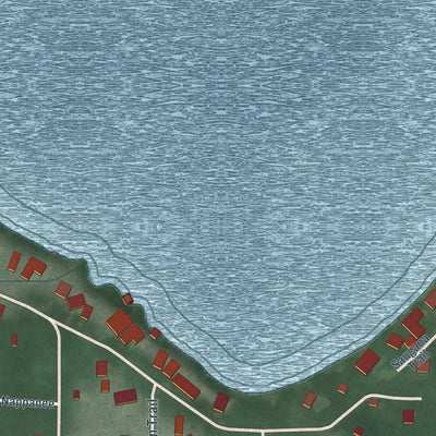 Close-up of the map of Saugany Lake, Indiana print showing street and building detail