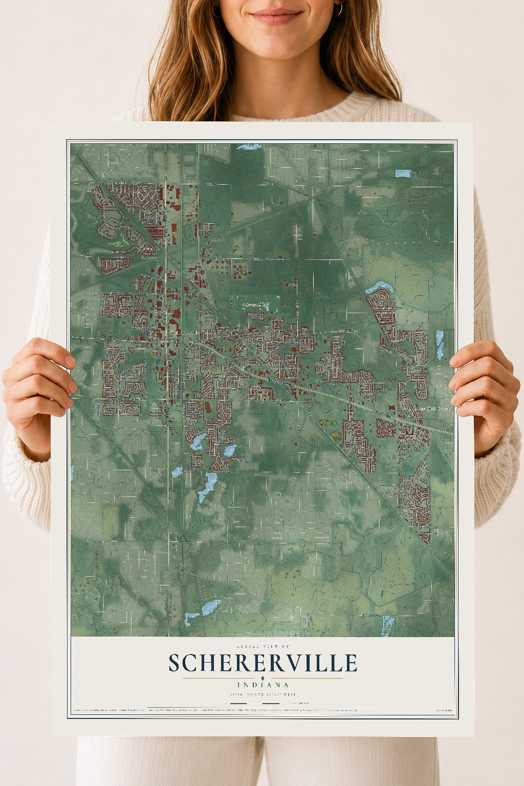 Map of Schererville, Indiana, 18 x 24 inch unframed archival matte print