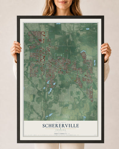 Map of Schererville, Indiana, 24 x 36 inch print in a black wood frame
