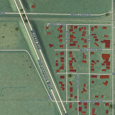Close-up of the map of Schneider, Indiana print showing street and building detail