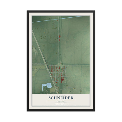 Map of Schneider, Indiana, 12 x 18 inch print in a black wood frame