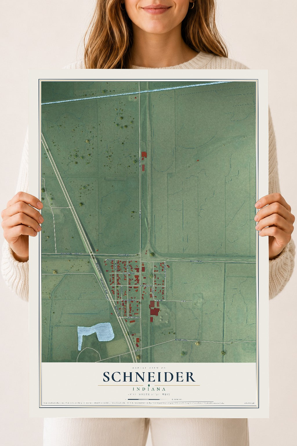 Map of Schneider, Indiana, 18 x 24 inch unframed archival matte print