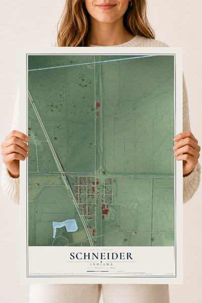 Map of Schneider, Indiana, 18 x 24 inch unframed archival matte print