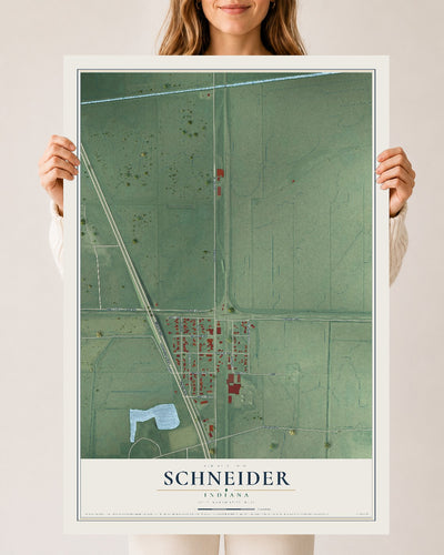 Map of Schneider, Indiana, 24 x 36 inch unframed archival matte print