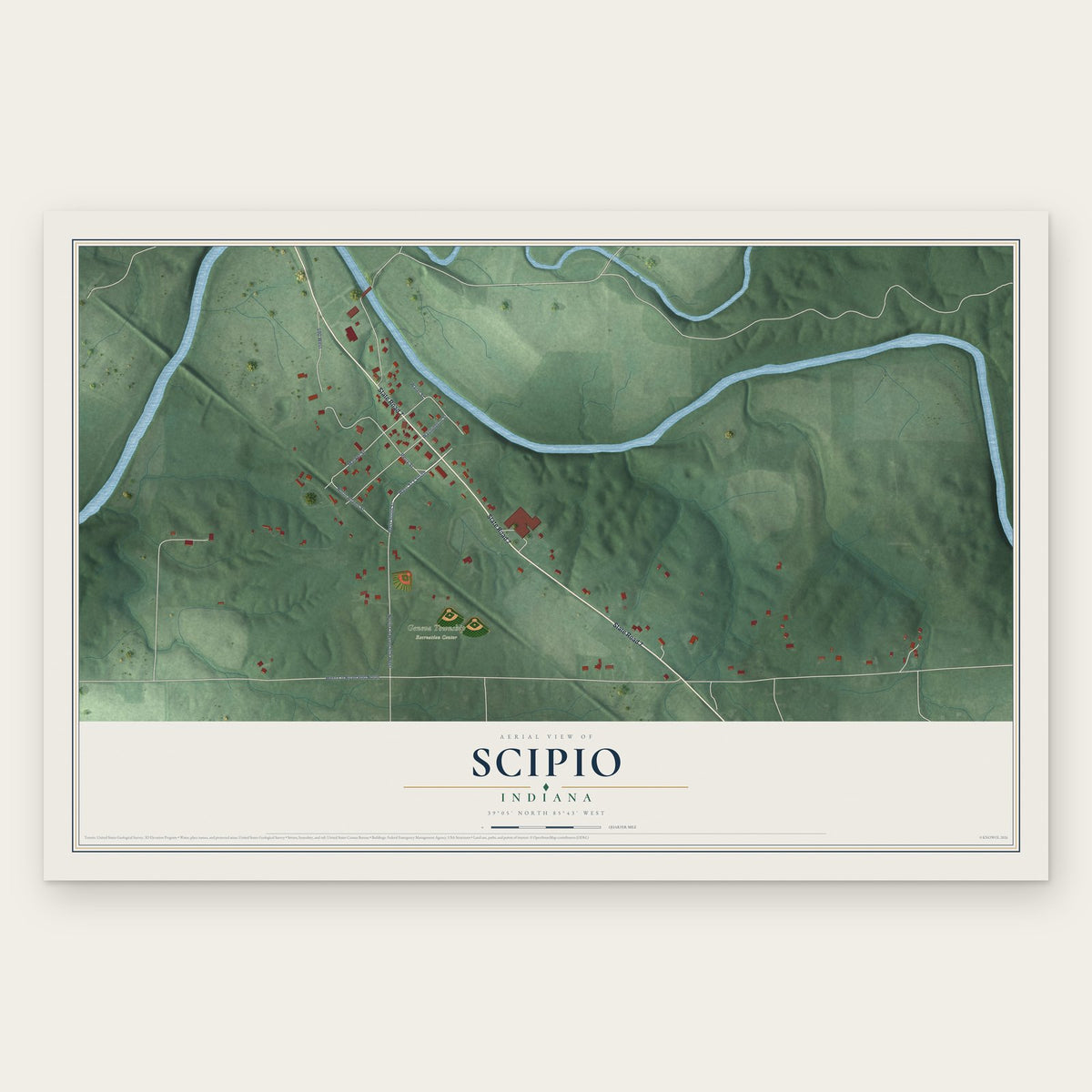 Scipio, Indiana map print, the full design