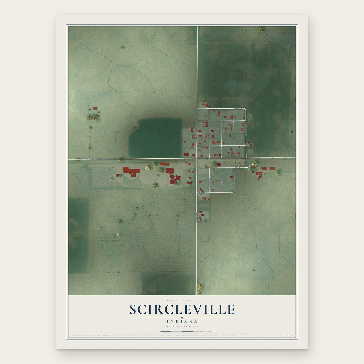 Scircleville, Indiana map print, the full design