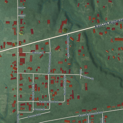 Second close-up of the map of Seelyville, Indiana print showing more streets and buildings
