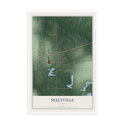 Map of Seelyville, Indiana, 12 x 18 inch print in a white wood frame