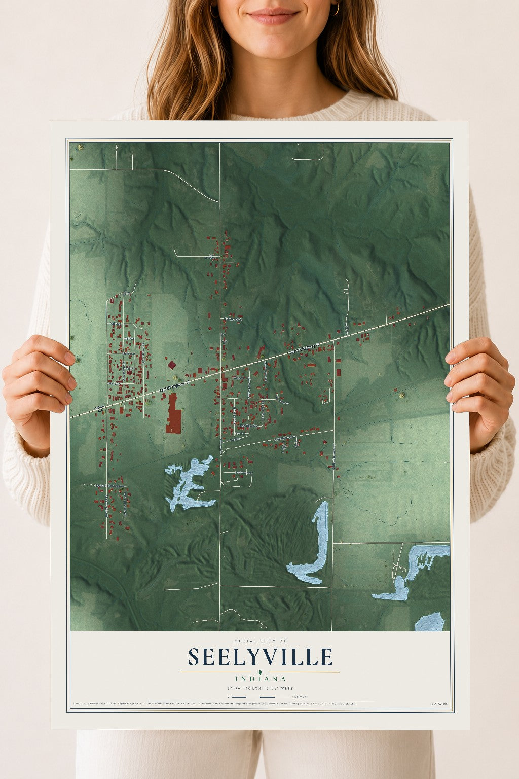 Map of Seelyville, Indiana, 18 x 24 inch unframed archival matte print