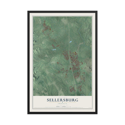 Map of Sellersburg, Indiana, 12 x 18 inch print in a black wood frame