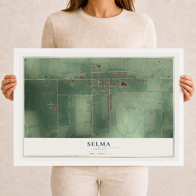 Map of Selma, Indiana, 12 x 18 inch print in a white wood frame