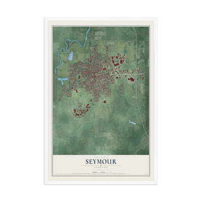 Map of Seymour, Indiana, 12 x 18 inch print in a white wood frame