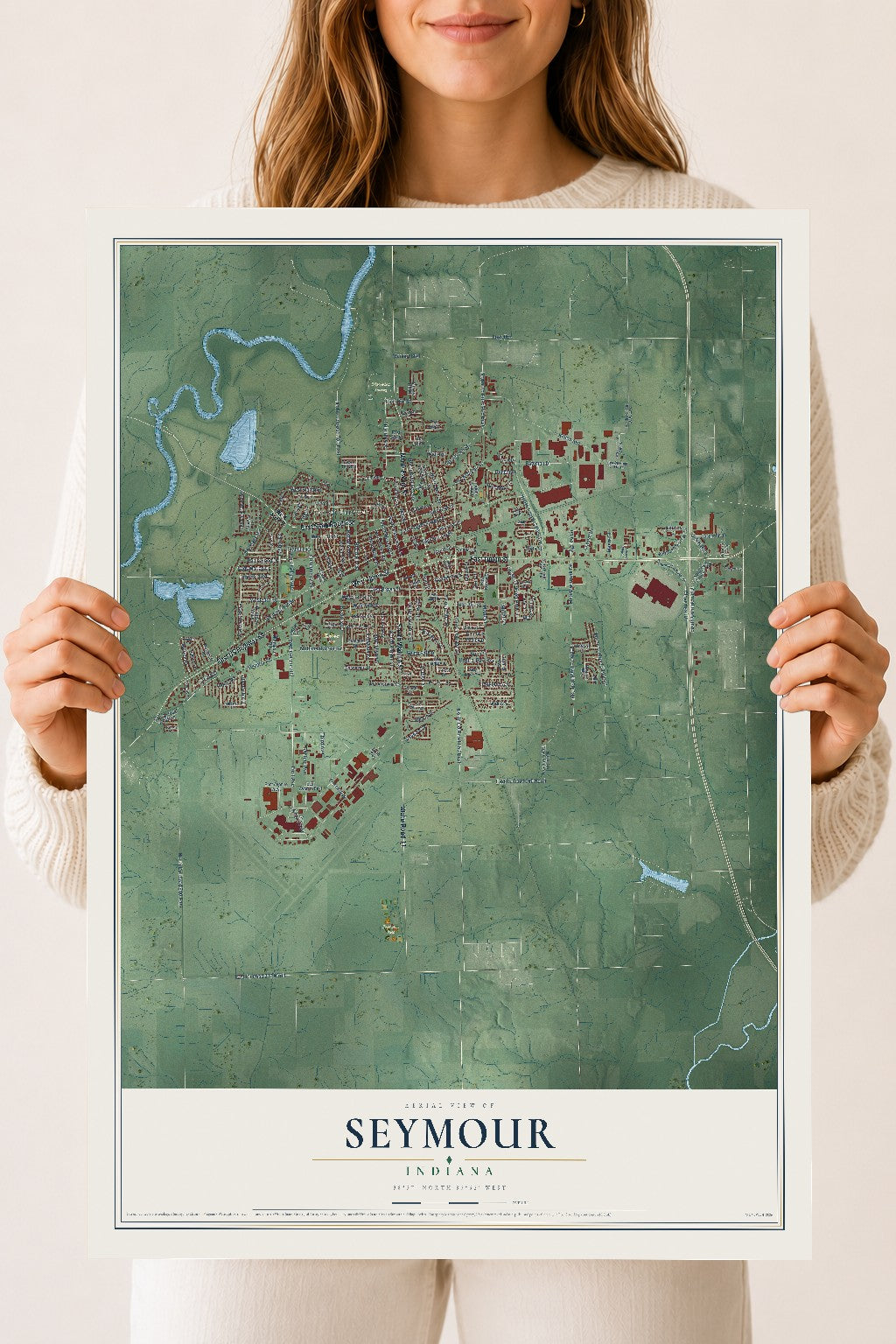 Map of Seymour, Indiana, 18 x 24 inch unframed archival matte print