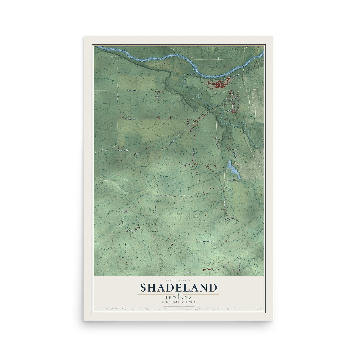 Map of Shadeland, Indiana, 12 x 18 inch unframed archival matte print