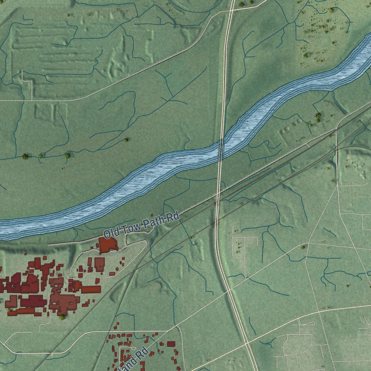 Close-up of the map of Shadeland, Indiana print showing street and building detail