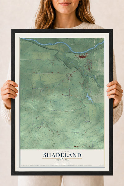 Map of Shadeland, Indiana, 18 x 24 inch print in a black wood frame