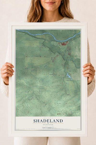 Map of Shadeland, Indiana, 18 x 24 inch print in a white wood frame