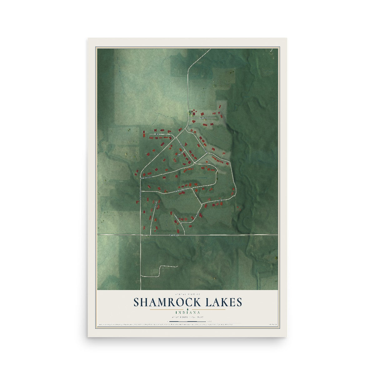 Map of Shamrock Lakes, Indiana, 12 x 18 inch unframed archival matte print