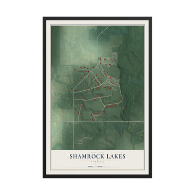 Map of Shamrock Lakes, Indiana, 12 x 18 inch print in a black wood frame