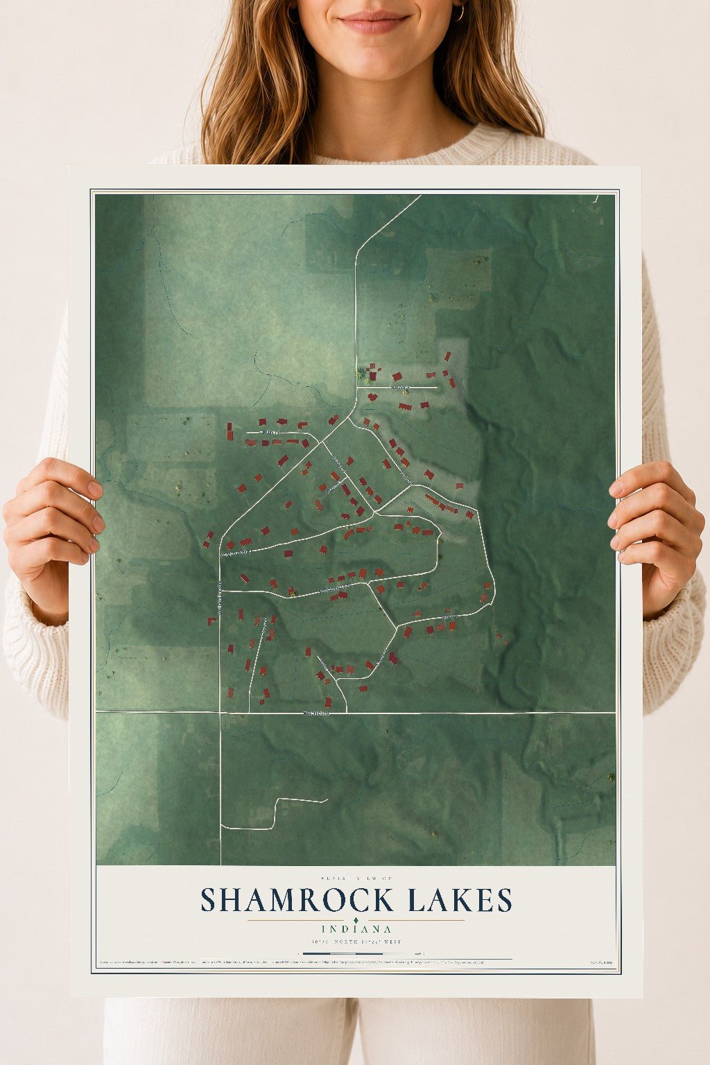 Map of Shamrock Lakes, Indiana, 18 x 24 inch unframed archival matte print