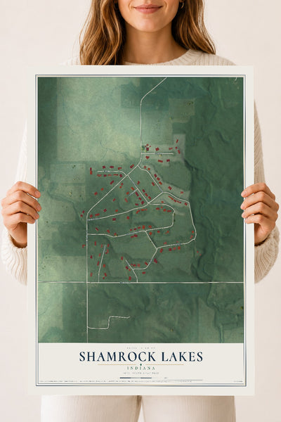 Map of Shamrock Lakes, Indiana, 18 x 24 inch unframed archival matte print