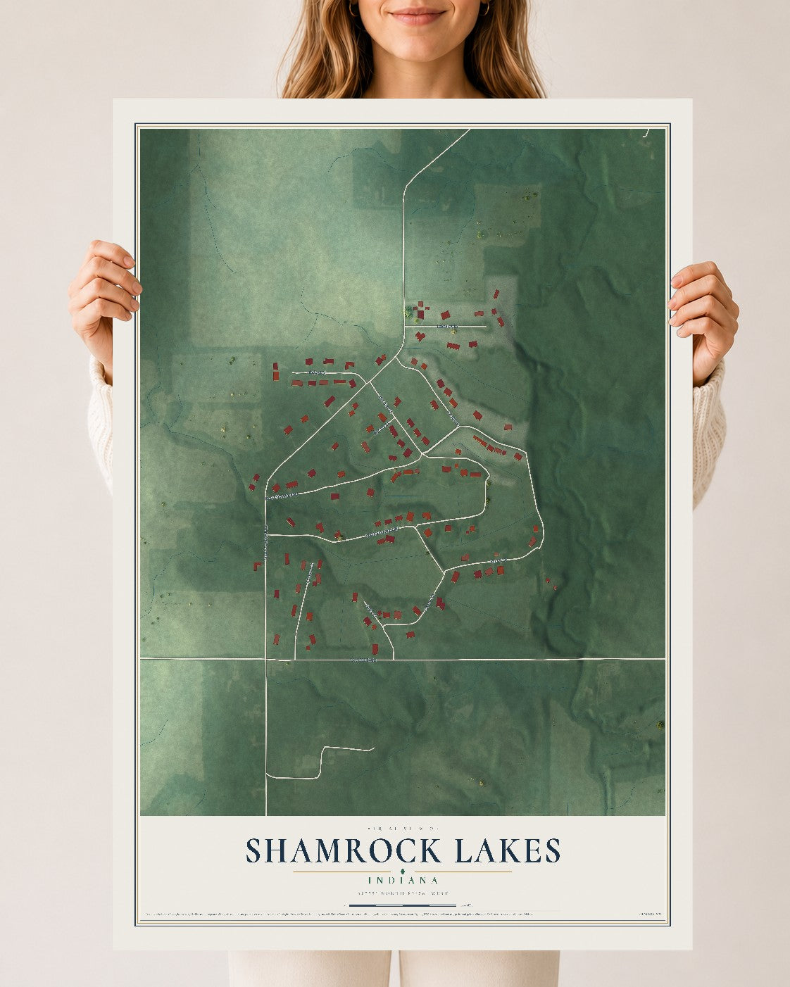 Map of Shamrock Lakes, Indiana, 24 x 36 inch unframed archival matte print