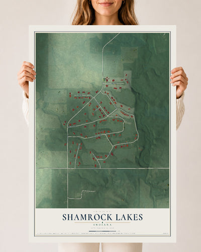Map of Shamrock Lakes, Indiana, 24 x 36 inch unframed archival matte print