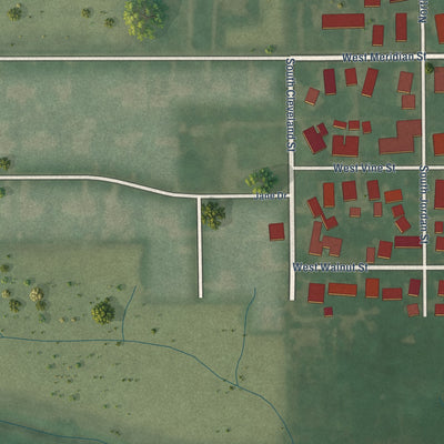 Second close-up of the map of Sharpsville, Indiana print showing more streets and buildings