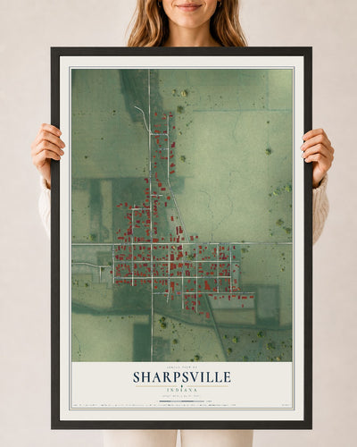 Map of Sharpsville, Indiana, 24 x 36 inch print in a black wood frame