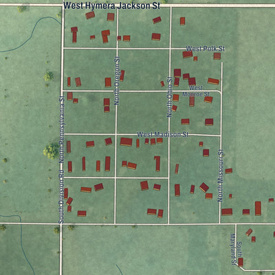 Second close-up of the map of Shelburn, Indiana print showing more streets and buildings