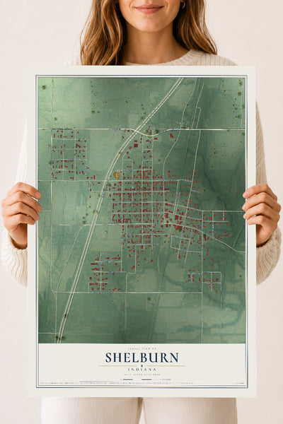 Map of Shelburn, Indiana, 18 x 24 inch unframed archival matte print
