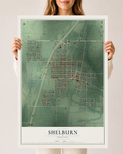 Map of Shelburn, Indiana, 24 x 36 inch unframed archival matte print