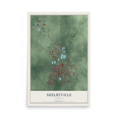 Map of Shelbyville, Indiana, 12 x 18 inch unframed archival matte print