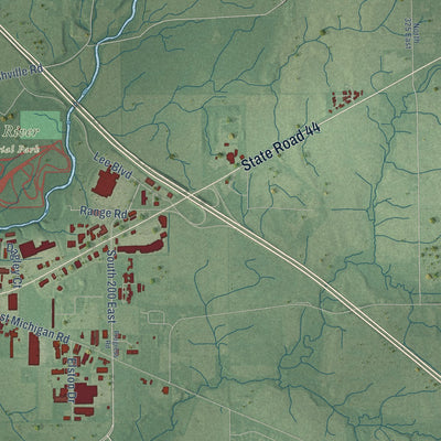 Second close-up of the map of Shelbyville, Indiana print showing more streets and buildings