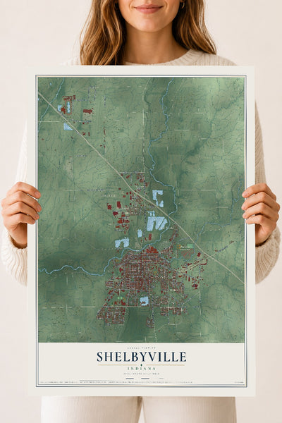 Map of Shelbyville, Indiana, 18 x 24 inch unframed archival matte print