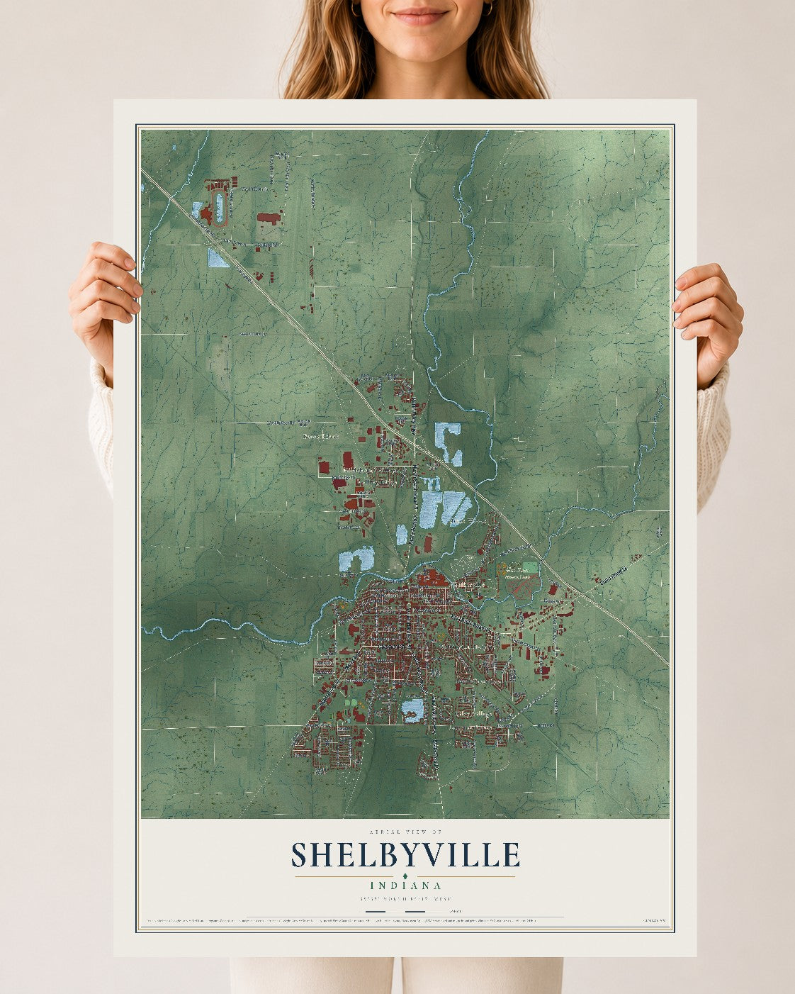 Map of Shelbyville, Indiana, 24 x 36 inch unframed archival matte print