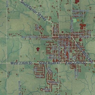 Close-up of the map of Sheridan, Indiana print showing street and building detail