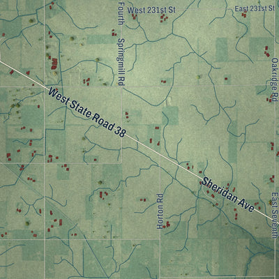 Second close-up of the map of Sheridan, Indiana print showing more streets and buildings
