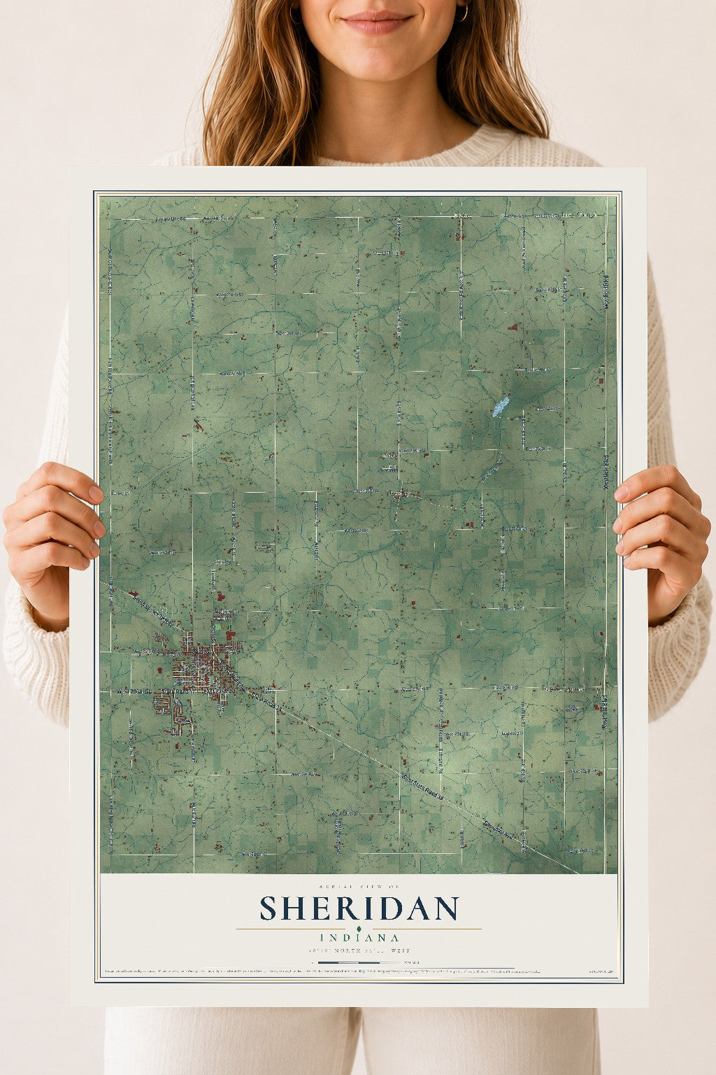 Map of Sheridan, Indiana, 18 x 24 inch unframed archival matte print