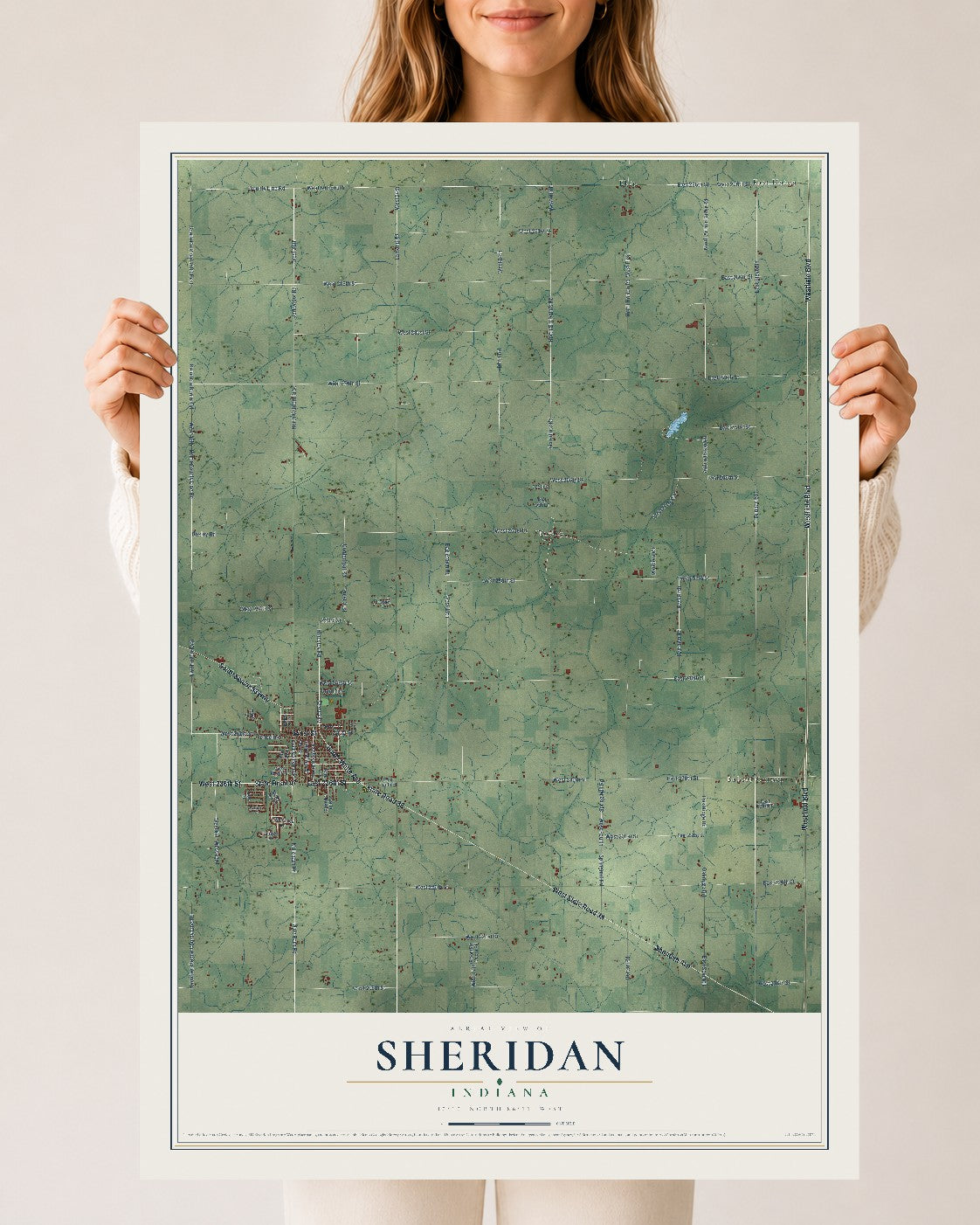 Map of Sheridan, Indiana, 24 x 36 inch unframed archival matte print
