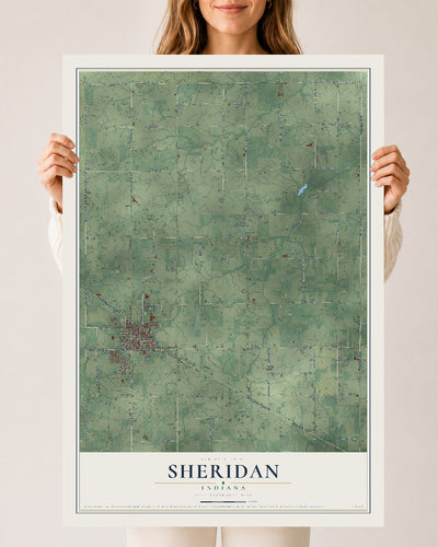 Map of Sheridan, Indiana, 24 x 36 inch unframed archival matte print