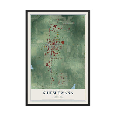 Map of Shipshewana, Indiana, 12 x 18 inch print in a black wood frame