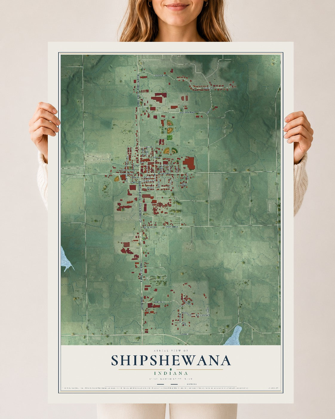 Map of Shipshewana, Indiana, 24 x 36 inch unframed archival matte print