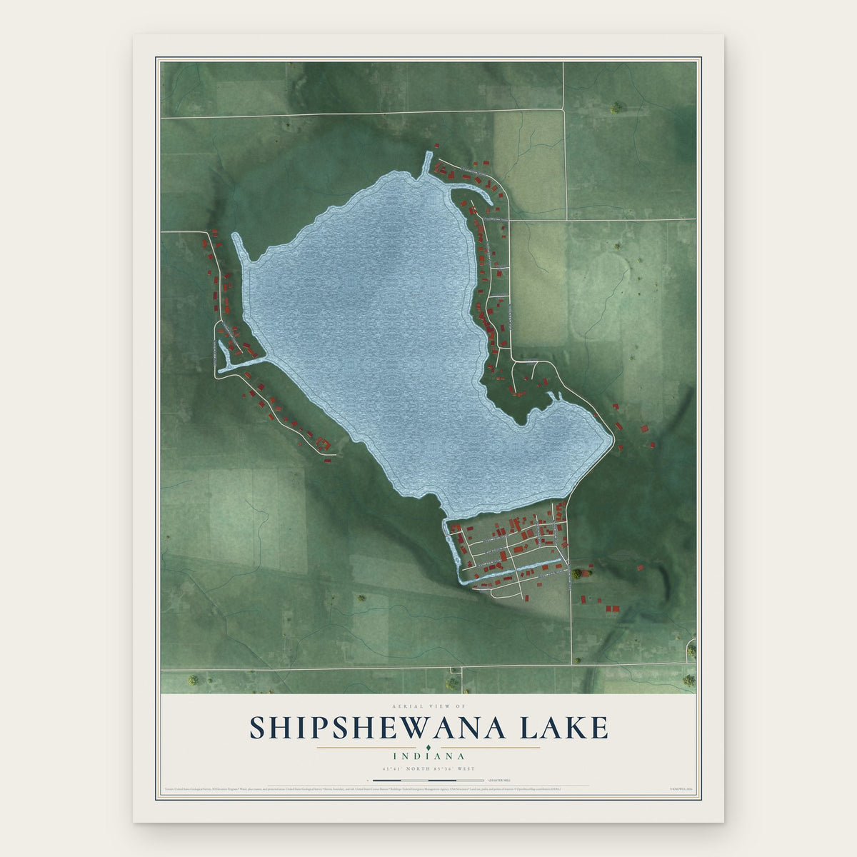 Shipshewana Lake, Indiana map print, the full design