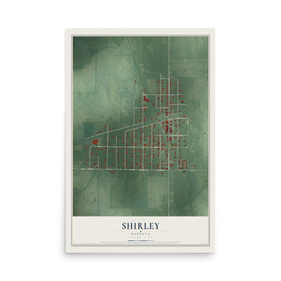 Map of Shirley, Indiana, 12 x 18 inch unframed archival matte print