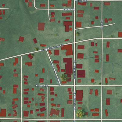 Close-up of the map of Shirley, Indiana print showing street and building detail