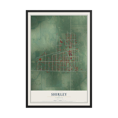 Map of Shirley, Indiana, 12 x 18 inch print in a black wood frame
