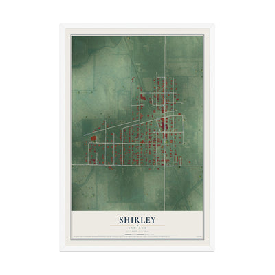 Map of Shirley, Indiana, 12 x 18 inch print in a white wood frame