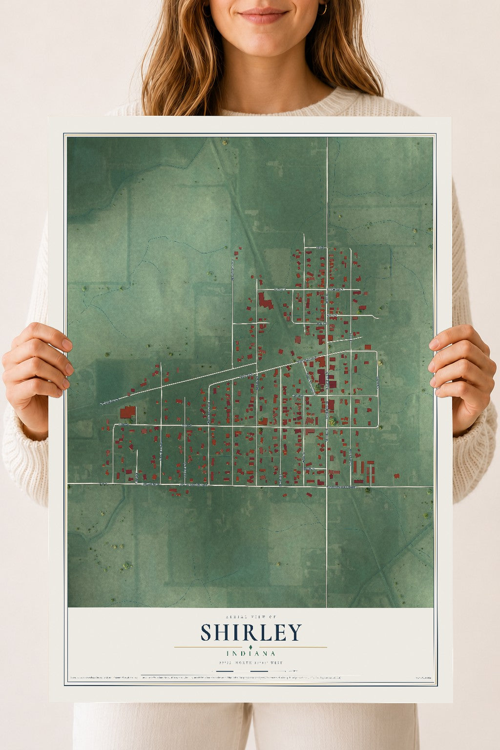 Map of Shirley, Indiana, 18 x 24 inch unframed archival matte print