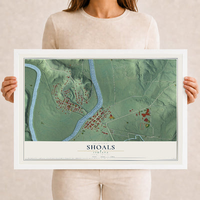 Map of Shoals, Indiana, 12 x 18 inch print in a white wood frame